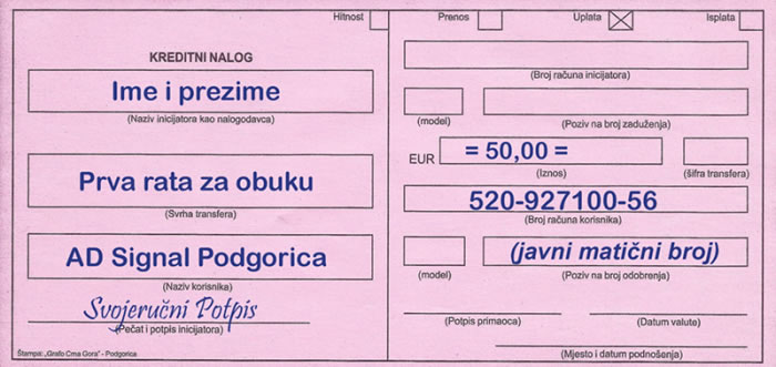 Uplatinica-Auto-škola-Signal
